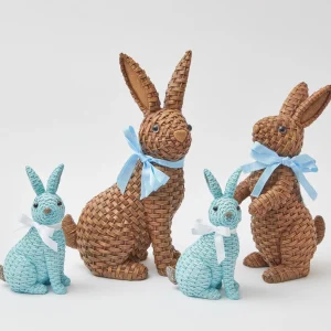 Cheap Blue & Brown Rattan Rabbit Family Rattan Tableware