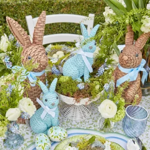 Cheap Blue & Brown Rattan Rabbit Family Rattan Tableware