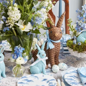 Cheap Blue & Brown Rattan Rabbit Family Rattan Tableware