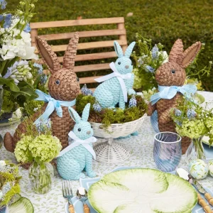 Cheap Blue & Brown Rattan Rabbit Family Rattan Tableware