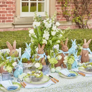 Cheap Blue & Brown Rattan Rabbit Family Rattan Tableware