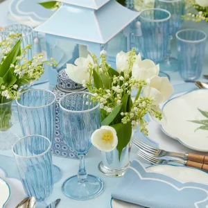 Cheap Blue & White Rim Short Stem Glass (Set Of 4) Glasses