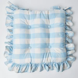 Sale Blue Gingham Ruffle Seat Pad Cushion Cushions