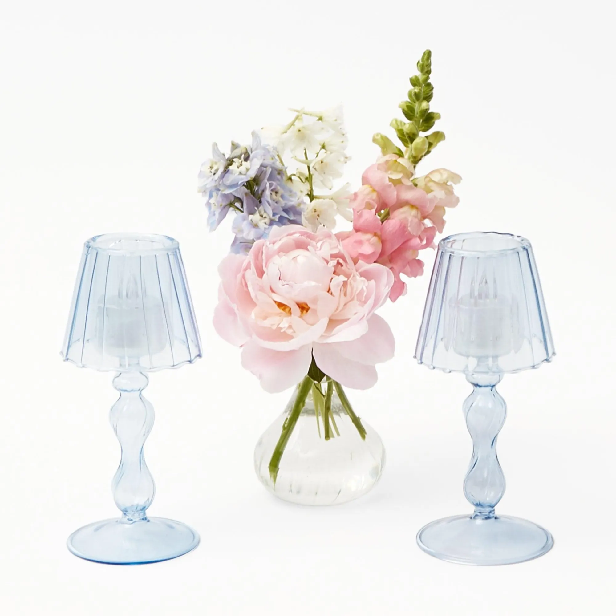 blue_glass_lantern_tea_li_7-2.webp Cheap Blue Glass Lantern Tea Light Holder (Pair) - 18 Cm Pagodas & Lanterns