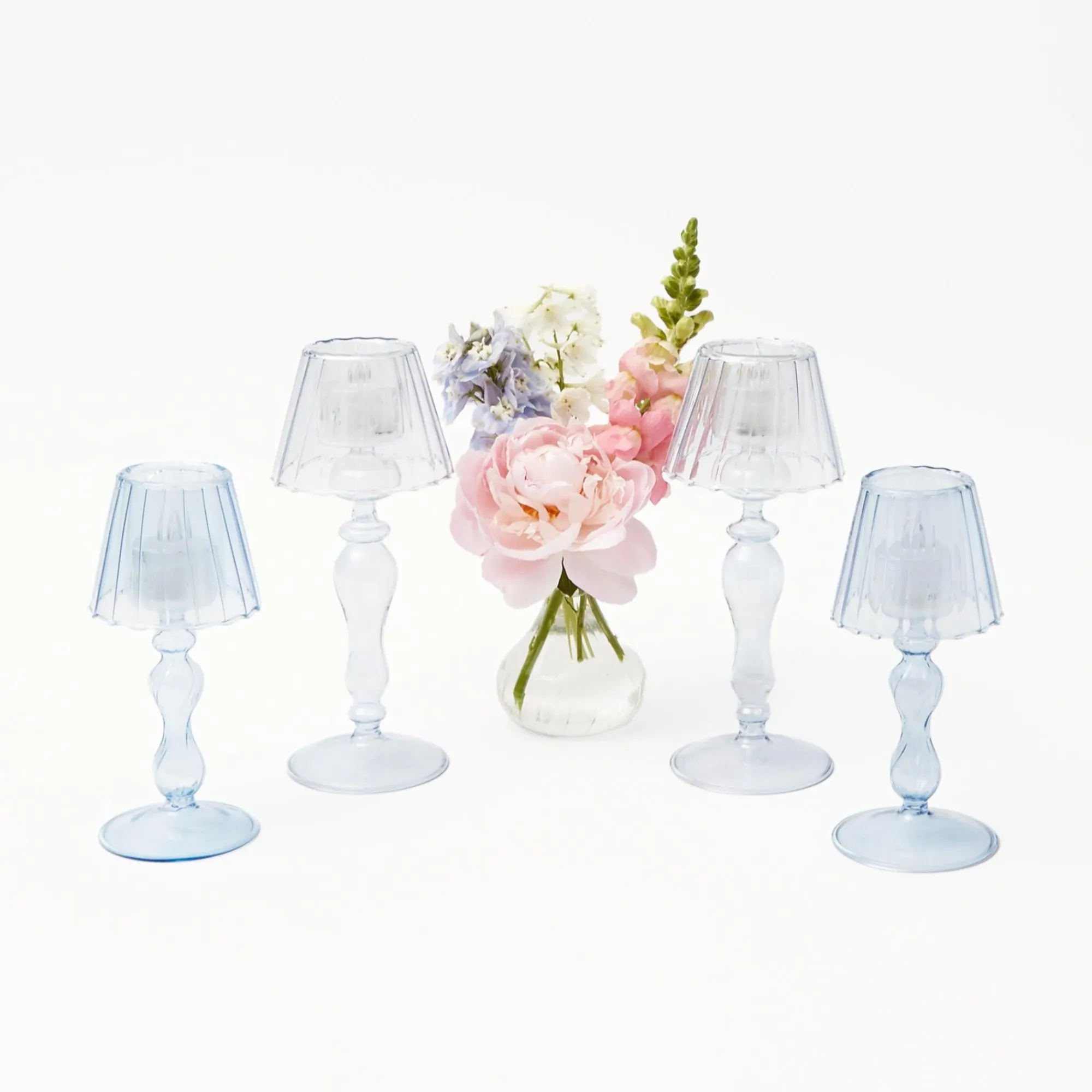 blue_glass_lantern_tea_li_7.webp Best Blue Glass Lantern Tea Light Holder Set Pagodas & Lanterns