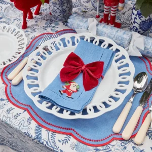 Cheap Blue Hand Embroidered Father Christmas Napkins (Set Of 4) Napkins