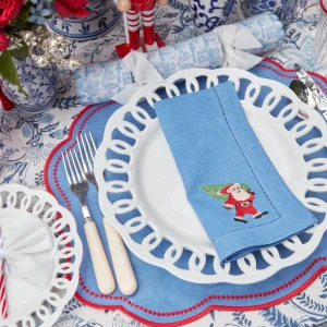 Cheap Blue Hand Embroidered Father Christmas Napkins (Set Of 4) Napkins