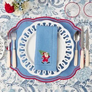 Cheap Blue Hand Embroidered Father Christmas Napkins (Set Of 4) Napkins