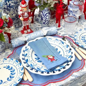 Cheap Blue Hand Embroidered Father Christmas Napkins (Set Of 4) Napkins