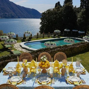 New Blue Melograno & Fleur Yellow Linen Set Table Linen Sets