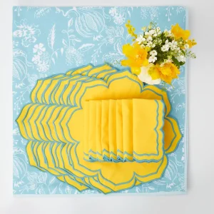New Blue Melograno & Fleur Yellow Linen Set Table Linen Sets