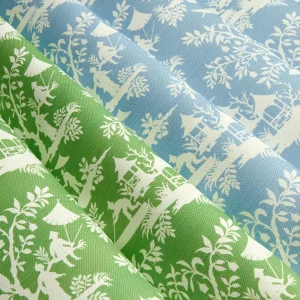 Best Sale Blue Pagoda Garden Fabric Serena Fresson Fabrics