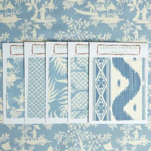 Best Sale Blue Pagoda Garden Fabric Serena Fresson Fabrics