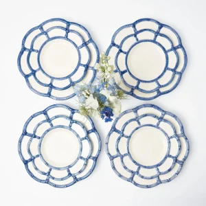 Store Blue Petal Bamboo Dinner & Starter Plates (Set Of 8) Bamboo Crockery