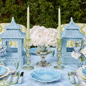 Best Sale Blue Rattan Pagoda Lantern Set Rattan Tableware