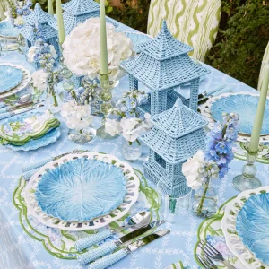 Best Sale Blue Rattan Pagoda Lantern Set Rattan Tableware