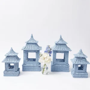Best Sale Blue Rattan Pagoda Lantern Set Rattan Tableware