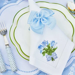 Clearance Blue Saddle Stitch Napkin Bows (Set Of 4) Napkin Rings, Bows & Wreaths