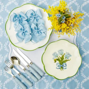 Clearance Blue Saddle Stitch Napkin Bows (Set Of 4) Napkin Rings, Bows & Wreaths