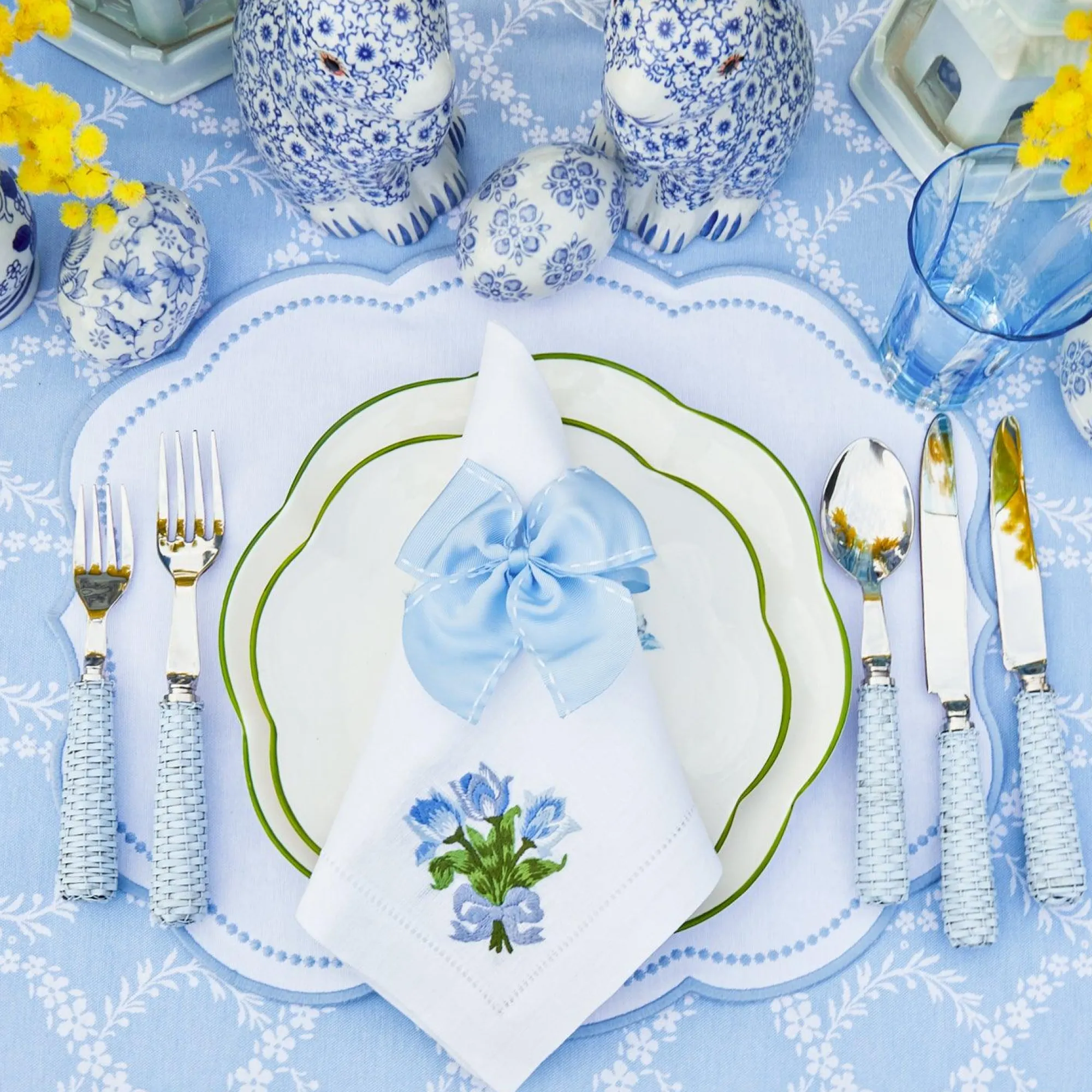 blue_saddle_stitch_napkin_7.webp Clearance Blue Saddle Stitch Napkin Bows (Set Of 4) Napkin Rings, Bows & Wreaths