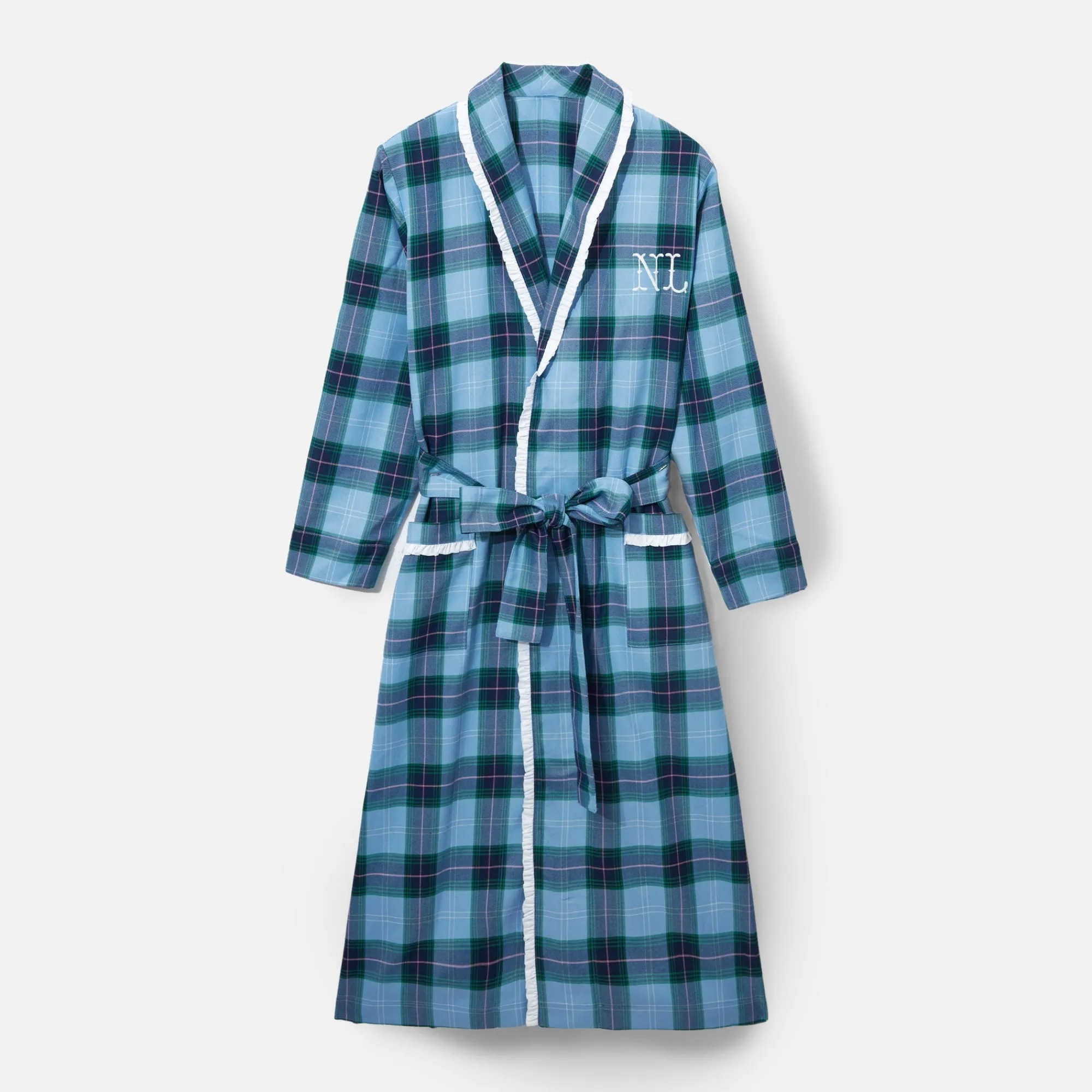 blue_tartan_frilled_dress_1.webp Hot Blue Tartan Frilled Dressing Gown Women Alice Nightdresses