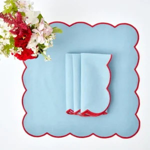 Clearance Blue With Red Scallop Napkins (Set Of 4) Napkins