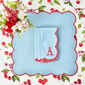 Clearance Blue With Red Scallop Napkins (Set Of 4) Napkins
