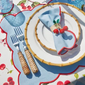 Clearance Blue With Red Scallop Napkins (Set Of 4) Napkins