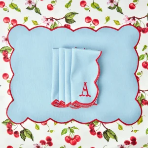 Cheap Blue With Red Scallop Placemat (Set Of 4) Placemats