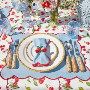 Cheap Blue With Red Scallop Placemat (Set Of 4) Placemats