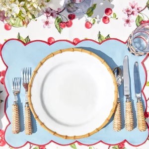 Cheap Blue With Red Scallop Placemat (Set Of 4) Placemats