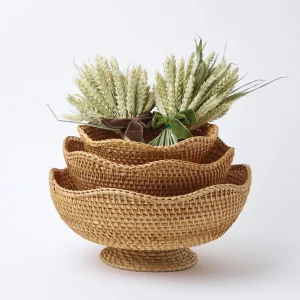 Outlet Brown Scalloped Rattan Bowl (Medium) Rattan Tableware