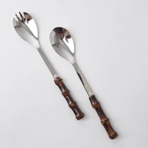 Flash Sale Burnt Bamboo Salad Servers Serving Cutlery