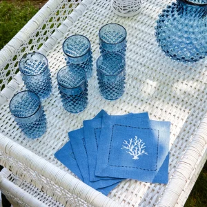 Store Coral Blue Linen Cocktail Napkins (Set Of 4) Napkins