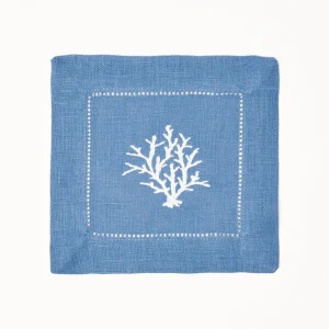 Store Coral Blue Linen Cocktail Napkins (Set Of 4) Napkins