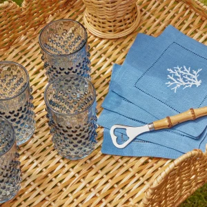 Store Coral Blue Linen Cocktail Napkins (Set Of 4) Napkins