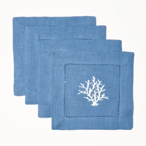 Store Coral Blue Linen Cocktail Napkins (Set Of 4) Napkins