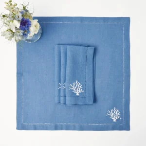 Sale Coral Blue Linen Napkins (Set Of 4) Napkins