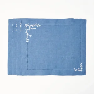 Hot Coral Blue Linen Set Table Linen Sets