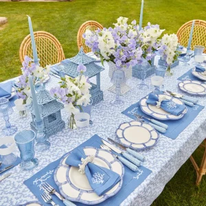 Hot Coral Blue Linen Set Table Linen Sets