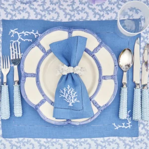 Hot Coral Blue Linen Set Table Linen Sets