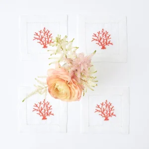 Fashion Coral Linen Cocktail Napkins (Set Of 4) Napkins