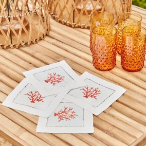 Fashion Coral Linen Cocktail Napkins (Set Of 4) Napkins