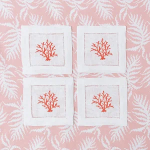 Fashion Coral Linen Cocktail Napkins (Set Of 4) Napkins