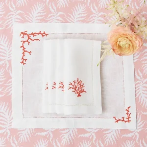 Fashion Coral Linen Napkins (Set Of 4) Napkins