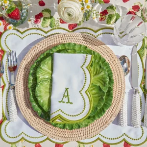 Fashion Elsa White & Green Napkins (Set Of 4) Table Linen Sets