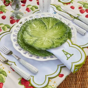 Fashion Elsa White & Green Napkins (Set Of 4) Table Linen Sets
