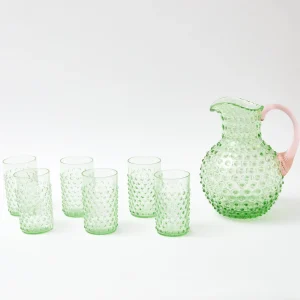 Outlet Emerald Hobnail Jug With Rose Handle & Glasses (Set Of 6) Jugs