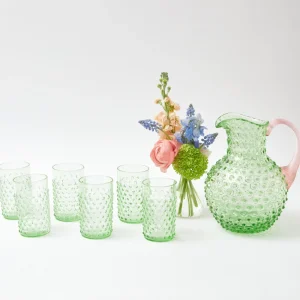 Outlet Emerald Hobnail Jug With Rose Handle & Glasses (Set Of 6) Jugs