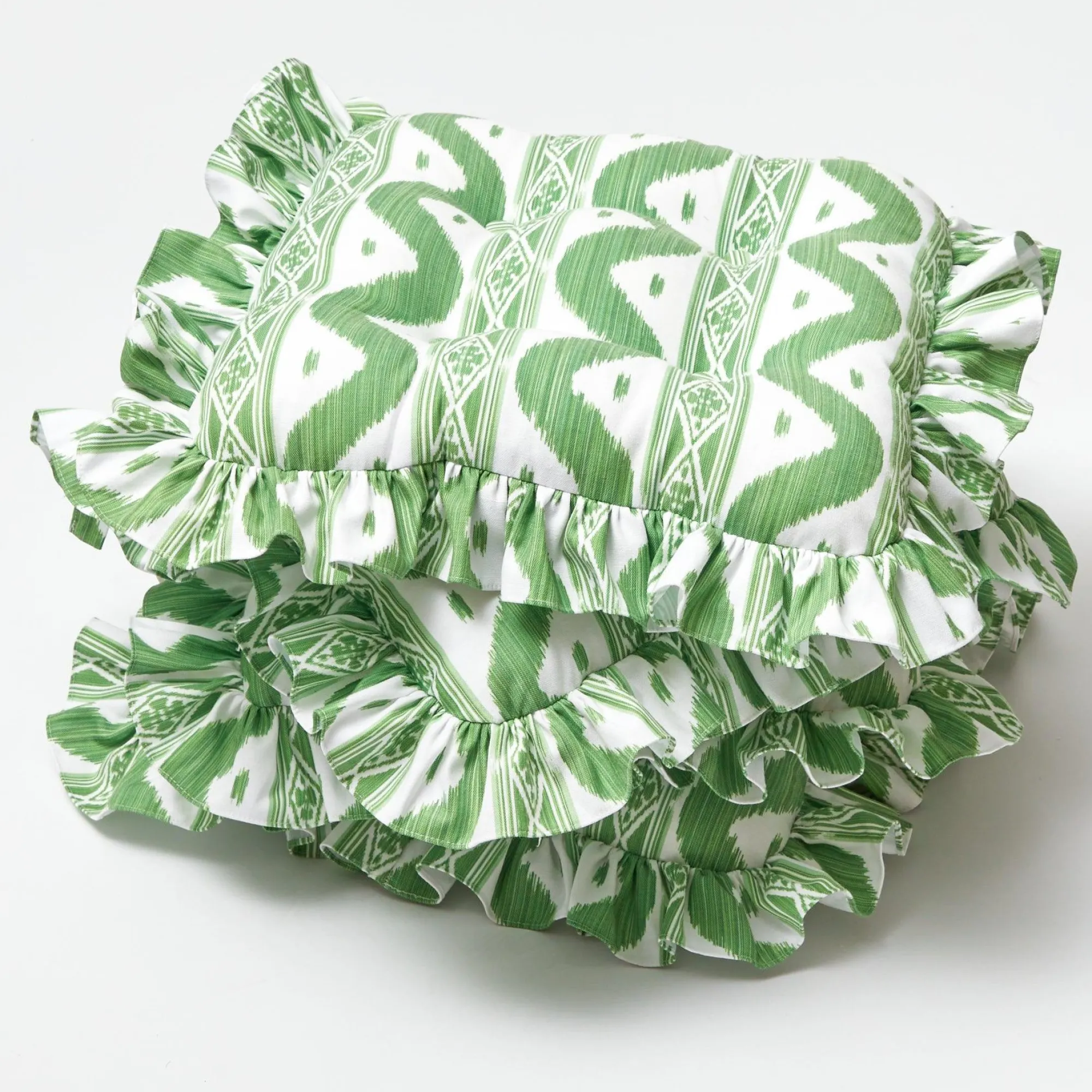 frilled_green_ikat_seat_p_0.webp Store Frilled Green Ikat Seat Pad Cushion (Set Of 4) Cushions